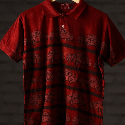 Bindaas Block Art Printed Cotton Unisex Polo Collar T-shirt 72