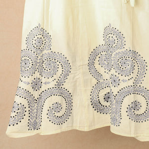 Beige - Bengal Kantha Embroidery Cotton Wrap Around Skirt