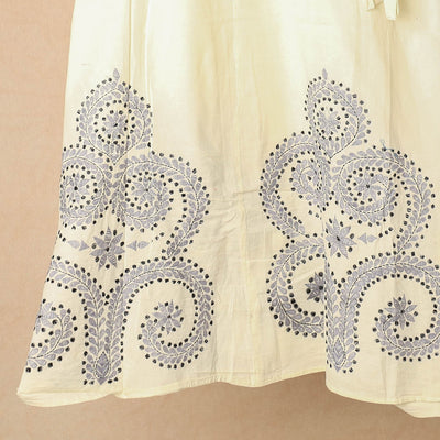 Beige - Bengal Kantha Embroidery Cotton Wrap Around Skirt