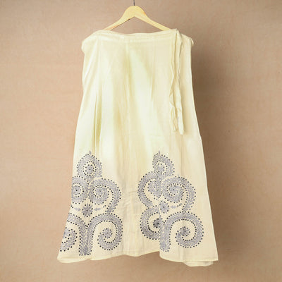 Beige - Bengal Kantha Embroidery Cotton Wrap Around Skirt