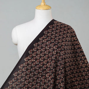 Black - Tiny Leafy Paisley Ajrakh Block Printed Cotton Fabric