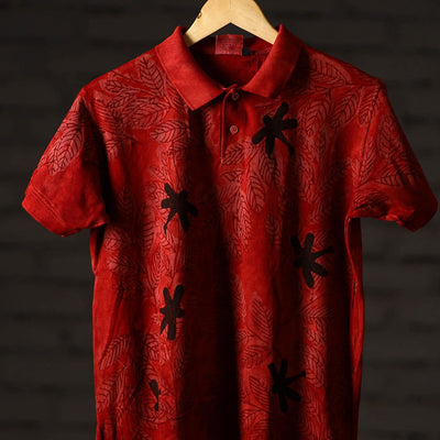 Bindaas Block Art Printed Cotton Unisex Polo Collar T-shirt 66