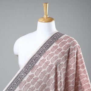 Beige - Chanderi Silk Handloom Bagh Block Print Fabric