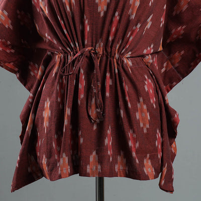 Brown - Pochampally Ikat Cotton Kaftan with Tie-Up Waist (Short)