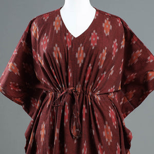 Brown - Pochampally Ikat Cotton Kaftan with Tie-Up Waist (Short)
