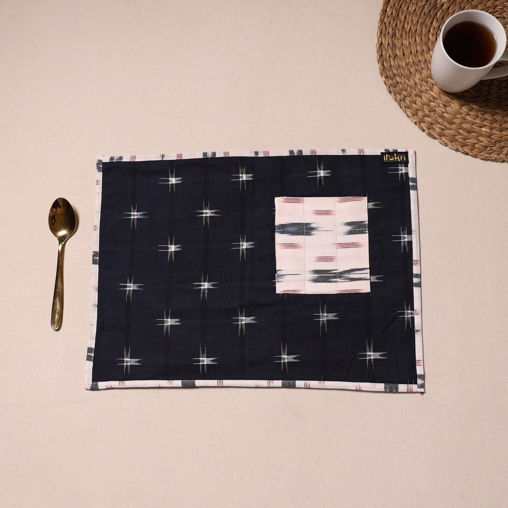 Black - Ikat Cotton Table Mat With Pocket 09