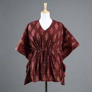 Brown - Pochampally Ikat Cotton Kaftan with Tie-Up Waist (Short)