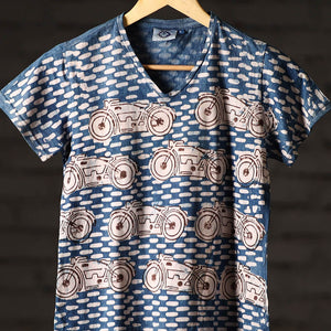 Bindaas Block Art Printed Cotton Women V Neck T-shirt 97