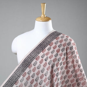 Beige - Chanderi Silk Handloom Bagh Block Print Fabric