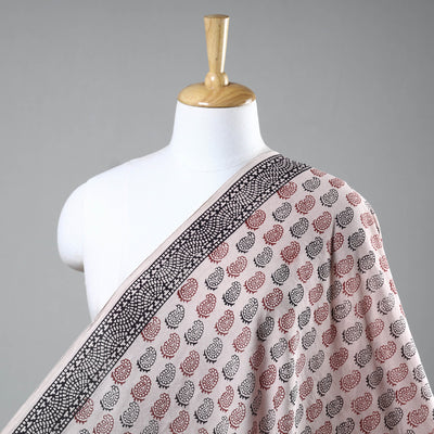 Beige - Chanderi Silk Handloom Bagh Block Print Fabric