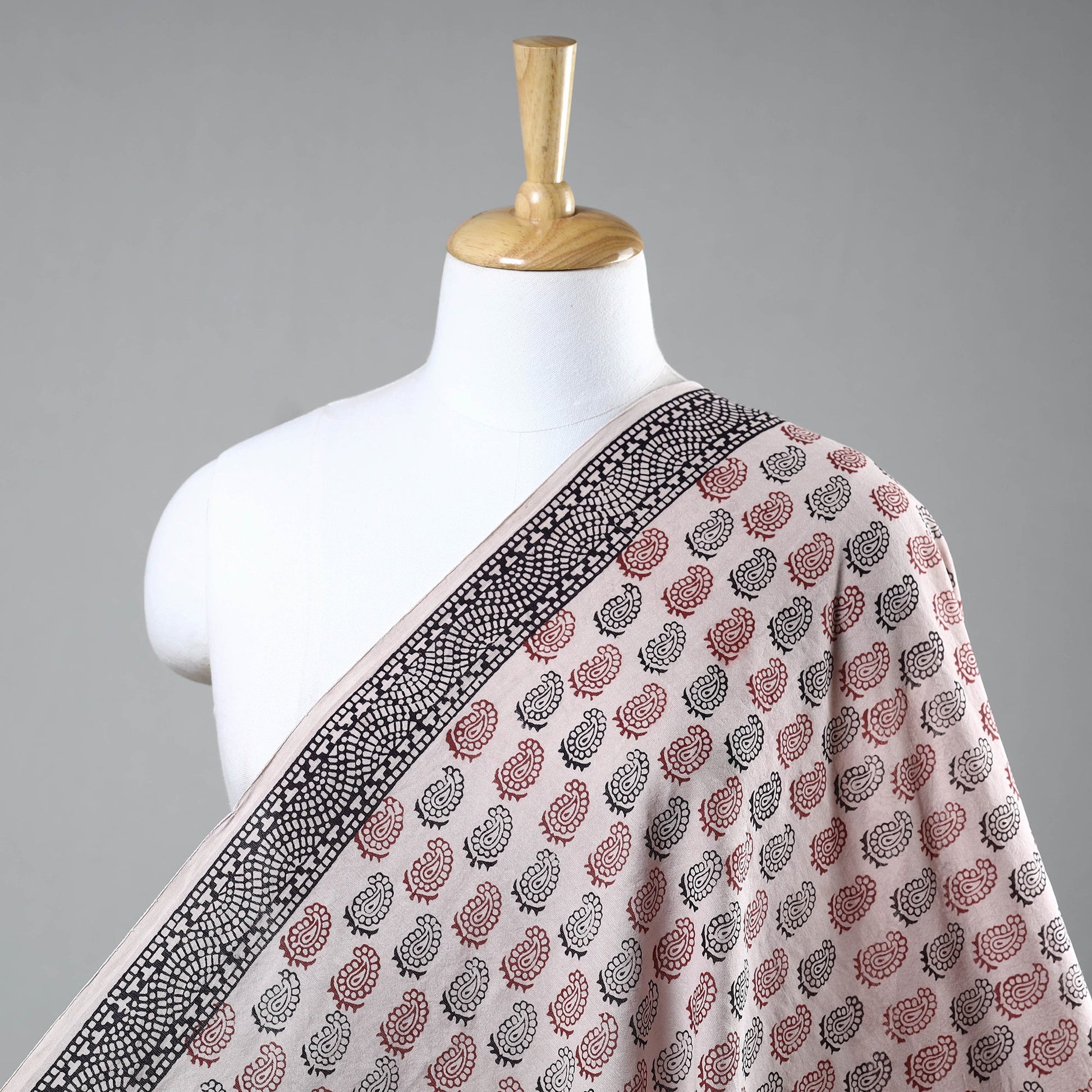 Beige - Chanderi Silk Handloom Bagh Block Print Fabric