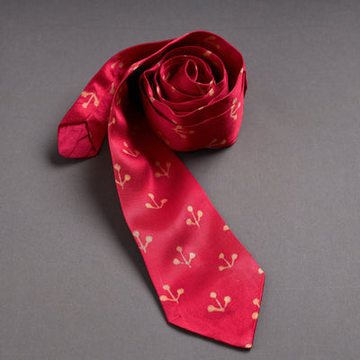 Block Printed Mashru Silk Handmade Necktie for Men