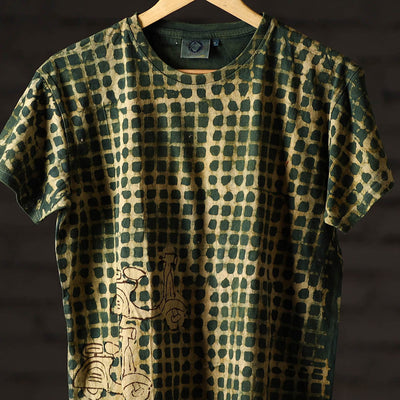Bindaas Block Art Printed Cotton Unisex Round Neck T-shirt 93
