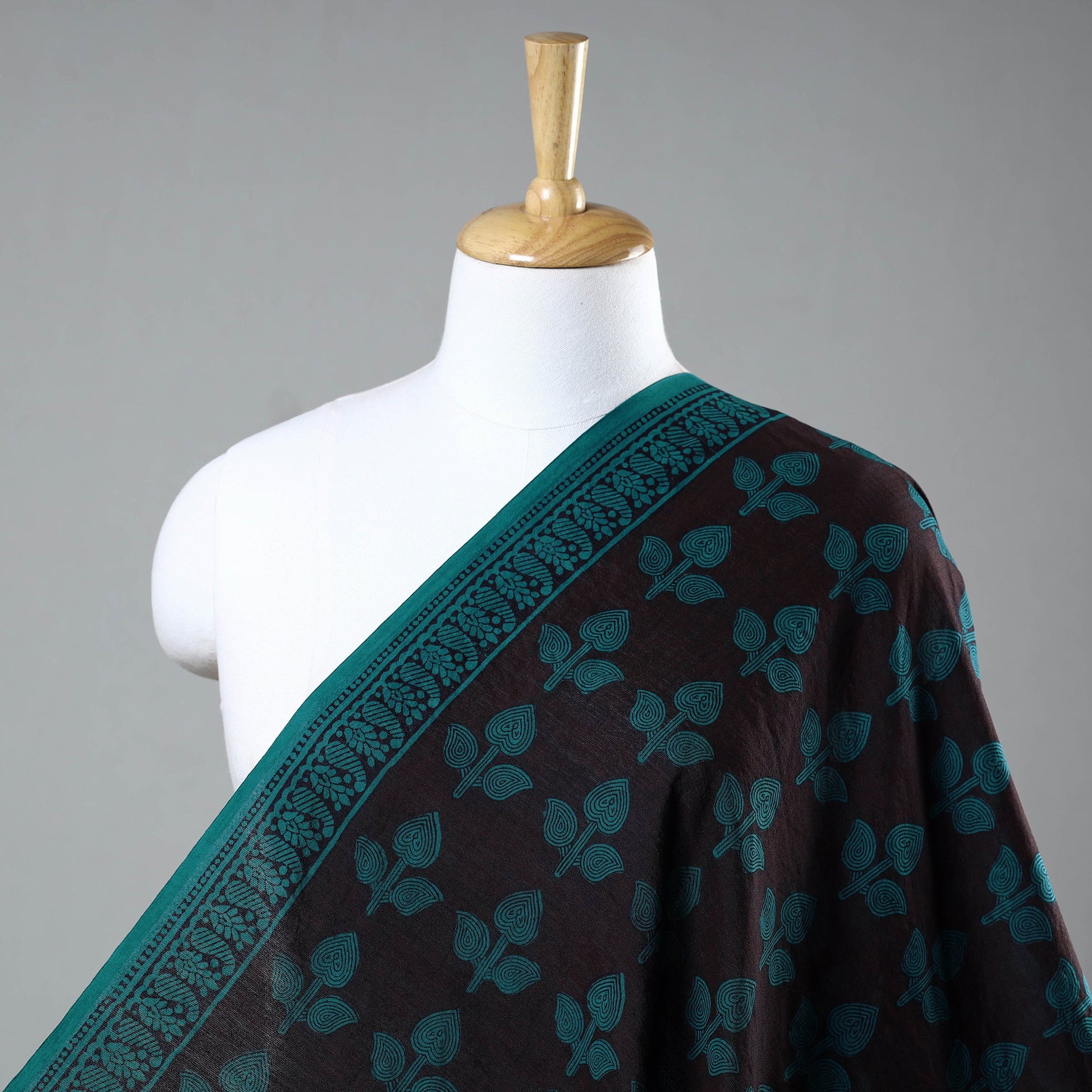Black - Chanderi Silk Handloom Bagh Block Print Fabric
