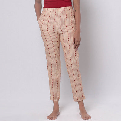 Beige - Jacquard Prewashed Cotton Pant