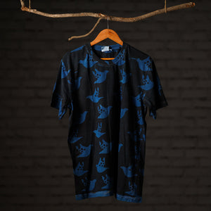 Black - Bindaas Block Art Printed Cotton Round Neck T-shirt