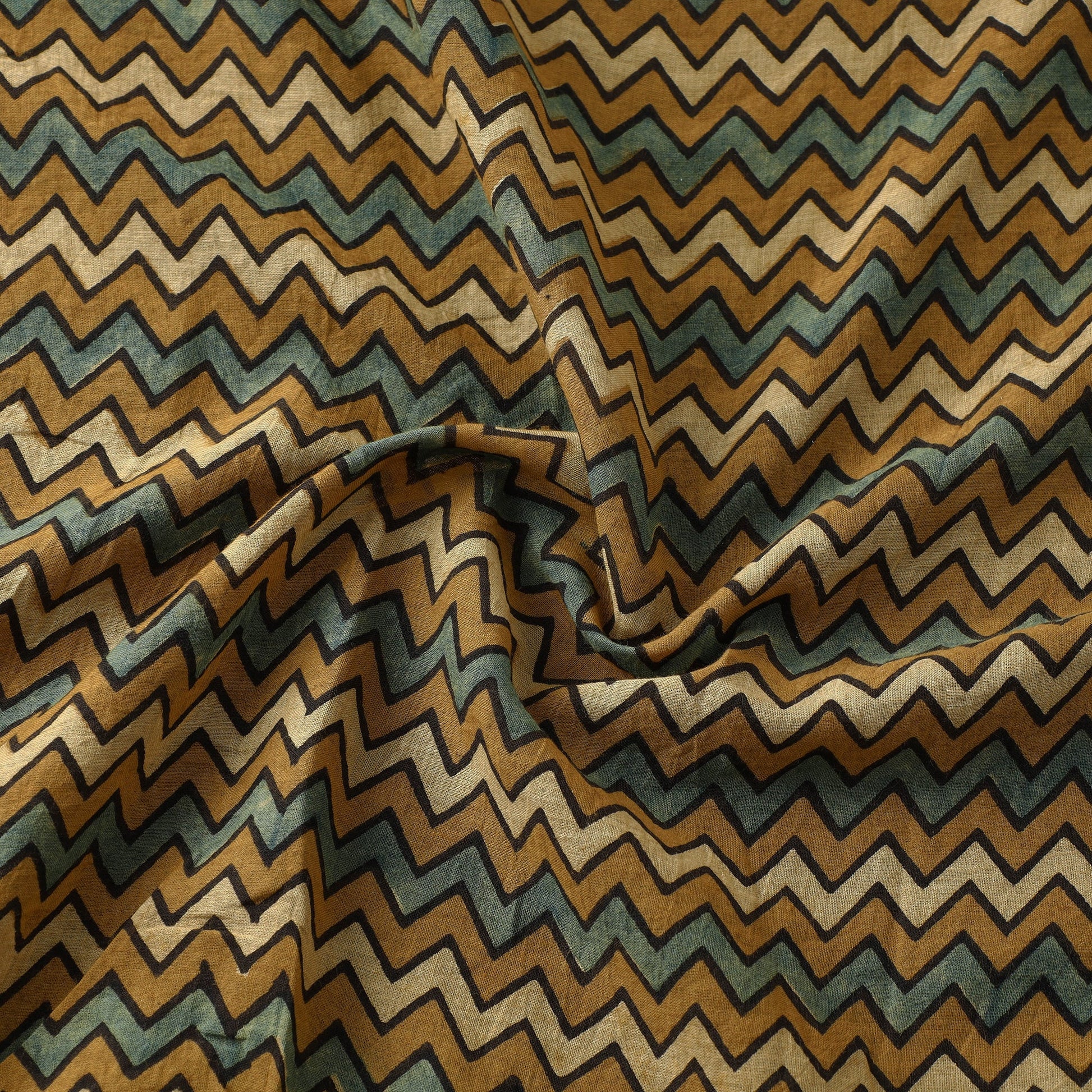 Brown - Ajrakh Hand Block Printed Mul Cotton Fabric 04