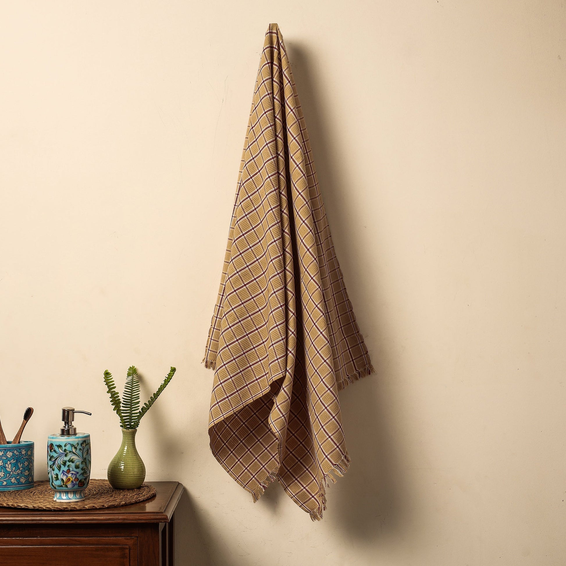 Brown - Honeycomb Handloom Cotton Bath Towel From Dehradun