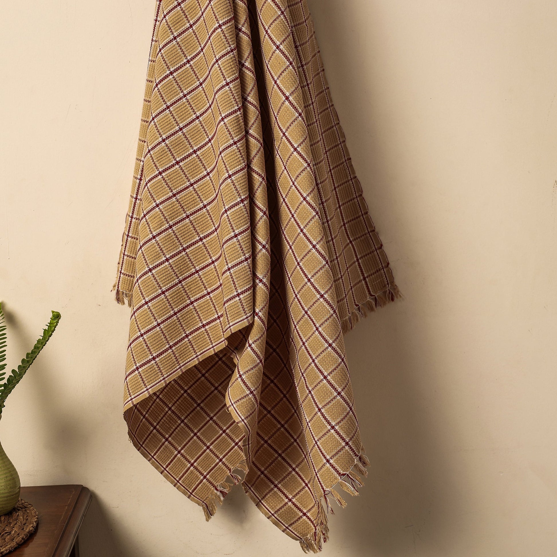 Brown - Honeycomb Handloom Cotton Bath Towel From Dehradun