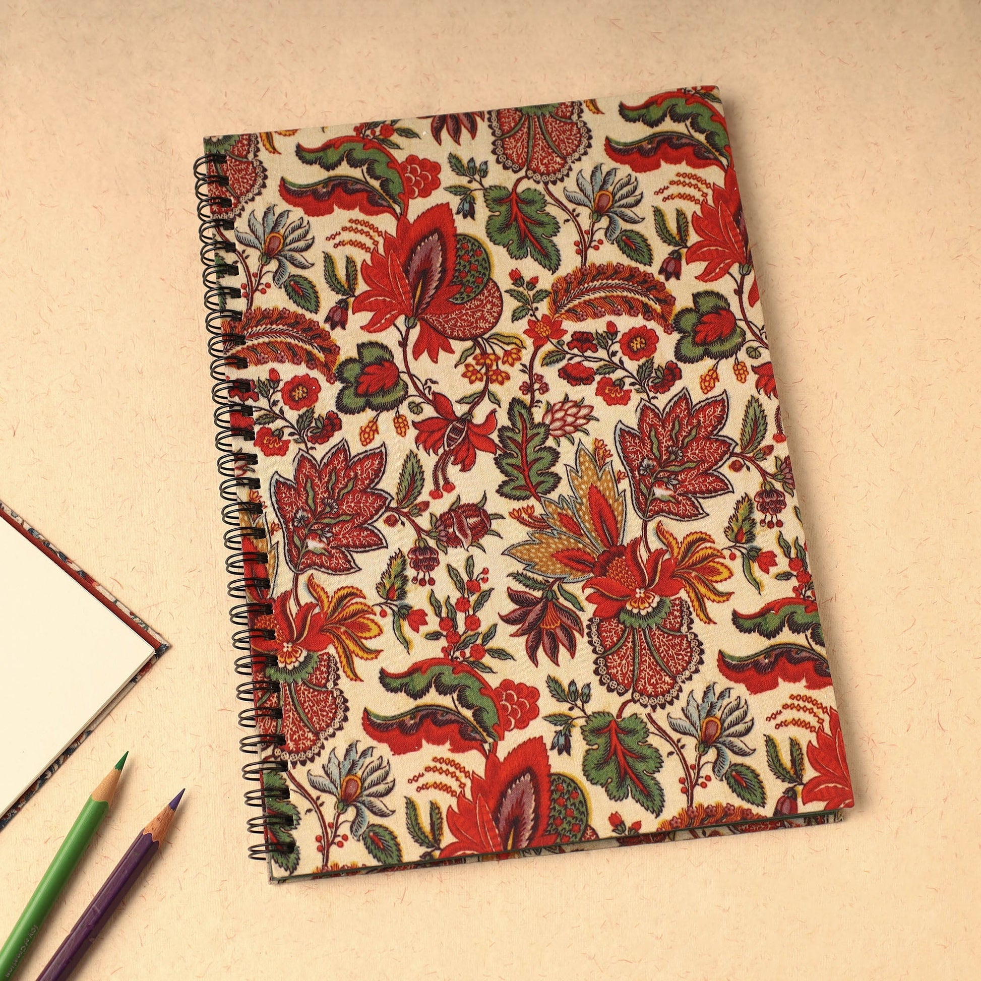 Beige - Floral Printed Handcrafted Spiral Notebook (10 x 7 in) 07
