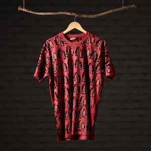 Bindaas Block Art Printed Cotton Unisex Round Neck T-shirt 45