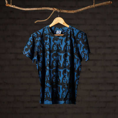 Blue - Bindaas Block Art Printed Cotton Round Neck T-shirt