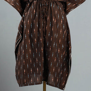Brown - Pochampally Ikat Cotton Kaftan with Tie-Up Waist (Medium)