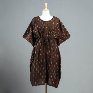 Brown - Pochampally Ikat Cotton Kaftan with Tie-Up Waist (Medium)