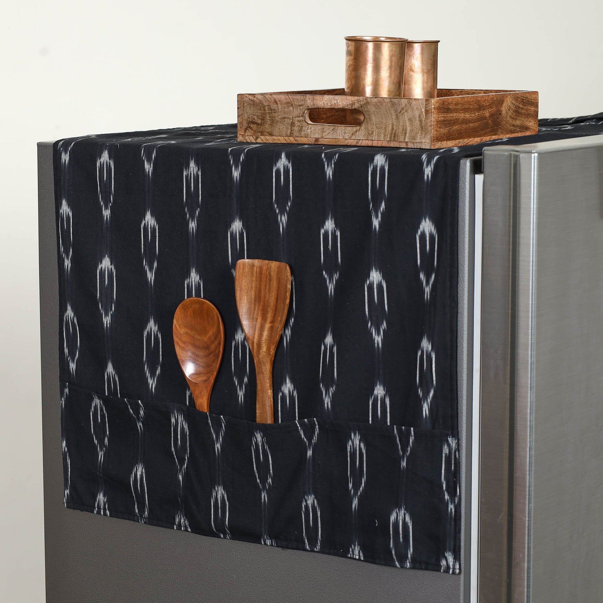 Black - Handmade Cotton Fridge Top Cover with Multiple Pockets 09