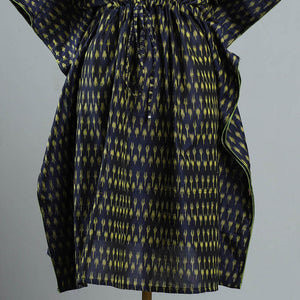 Black - Pochampally Ikat Cotton Kaftan with Tie-Up Waist (Medium)