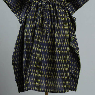 Black - Pochampally Ikat Cotton Kaftan with Tie-Up Waist (Medium)