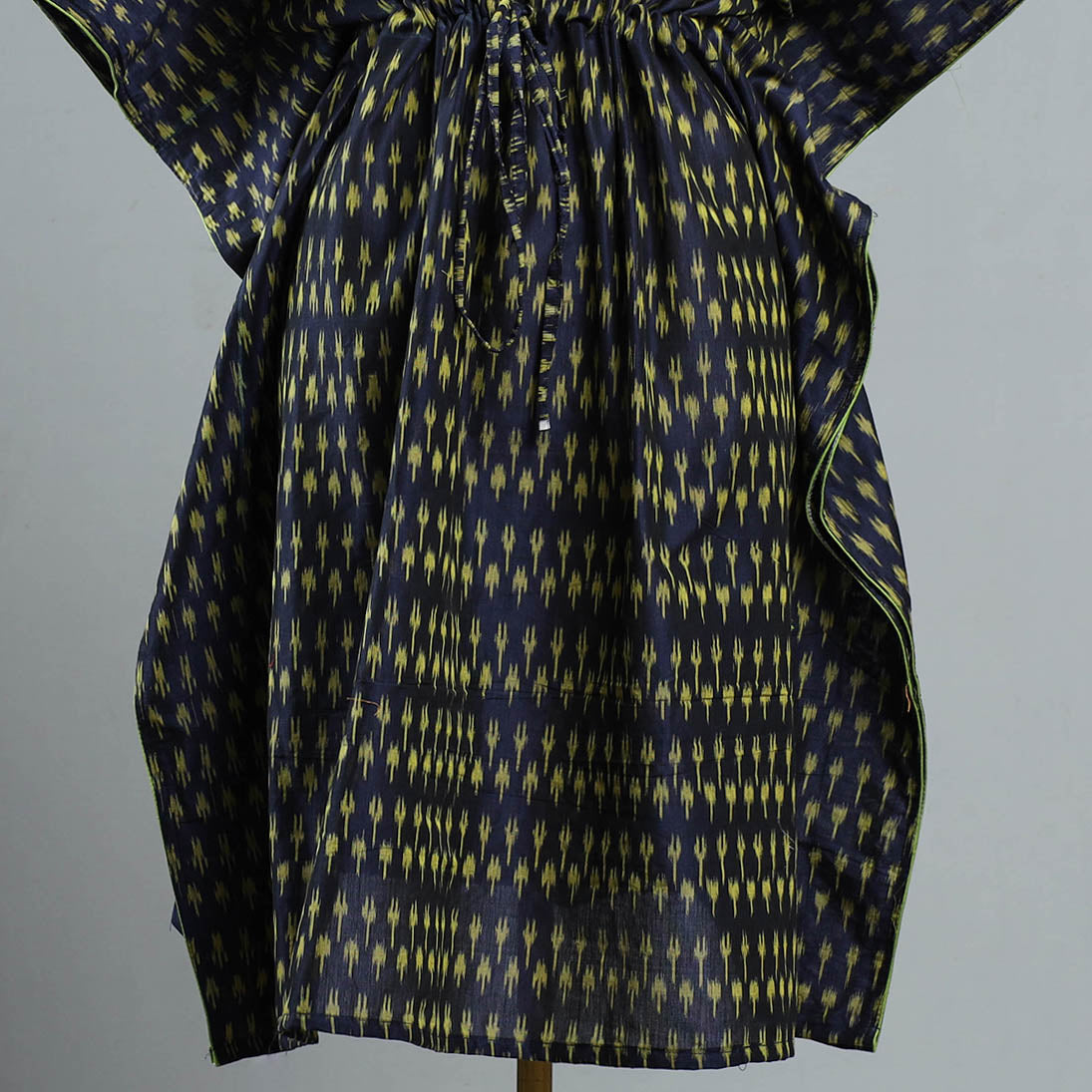 Black - Pochampally Ikat Cotton Kaftan with Tie-Up Waist (Medium)