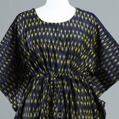 Black - Pochampally Ikat Cotton Kaftan with Tie-Up Waist (Medium)