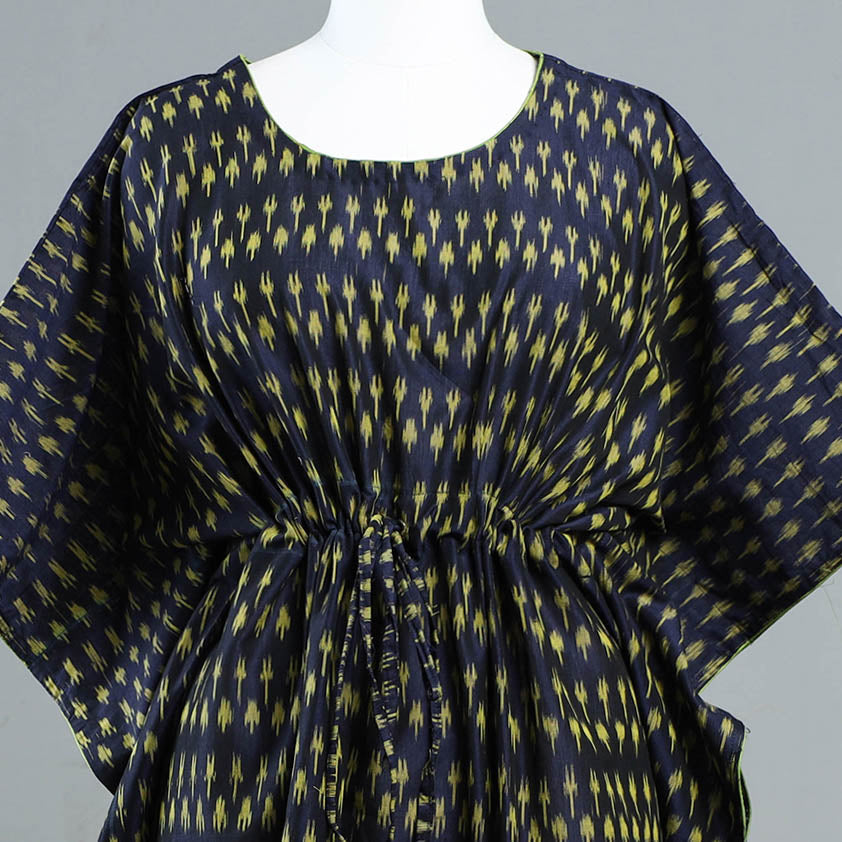 Black - Pochampally Ikat Cotton Kaftan with Tie-Up Waist (Medium)