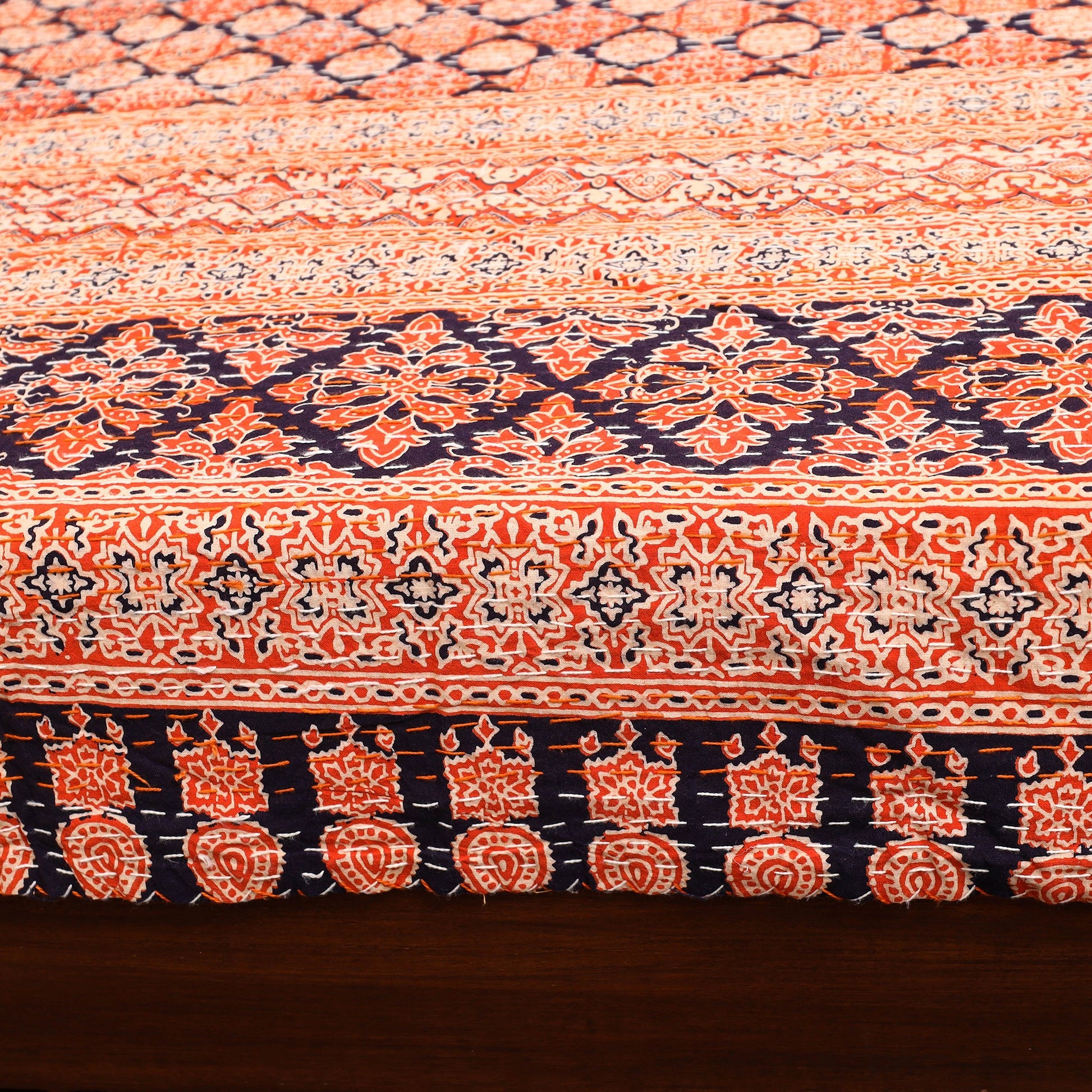 Green - Ajrakh Print Double Tagai Kantha Bed Cover 47      2024/1159-1 47