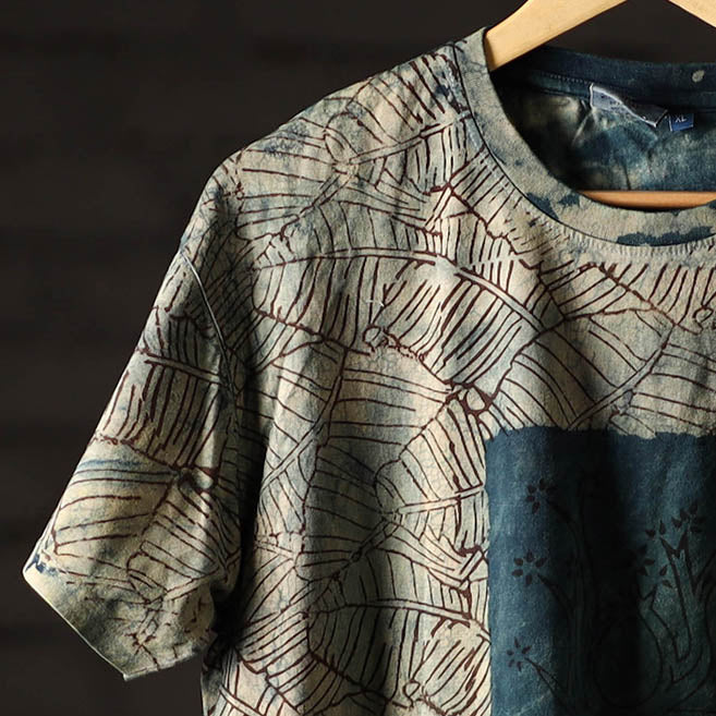 Bindaas Block Art Printed Cotton Unisex Round Neck T-shirt 49