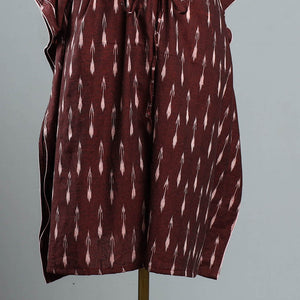 Brown - Pochampally Ikat Cotton Kaftan with Tie-Up Waist (Medium)