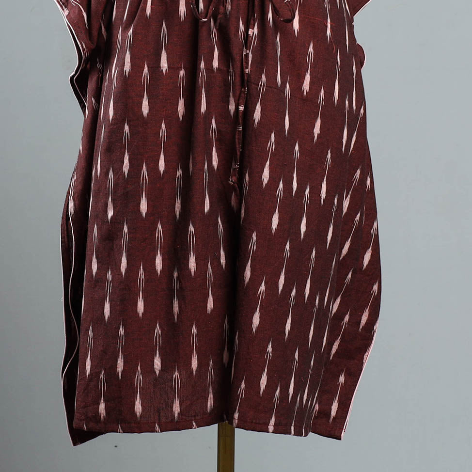 Brown - Pochampally Ikat Cotton Kaftan with Tie-Up Waist (Medium)