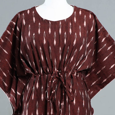 Brown - Pochampally Ikat Cotton Kaftan with Tie-Up Waist (Medium)