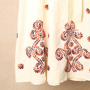 Beige - Bengal Kantha Embroidery Cotton Wrap Around Skirt