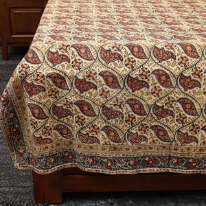 Beige - Block Print Cotton Single Kalamkari Bed Sheet 49
