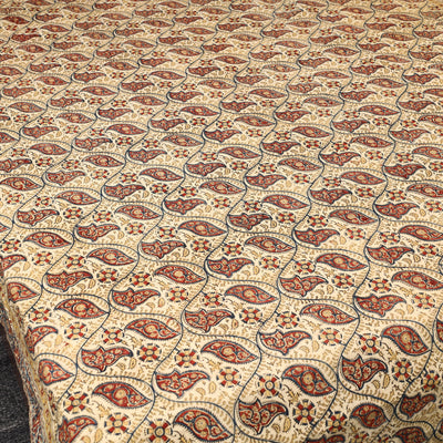 Beige - Block Print Cotton Single Kalamkari Bed Sheet 49