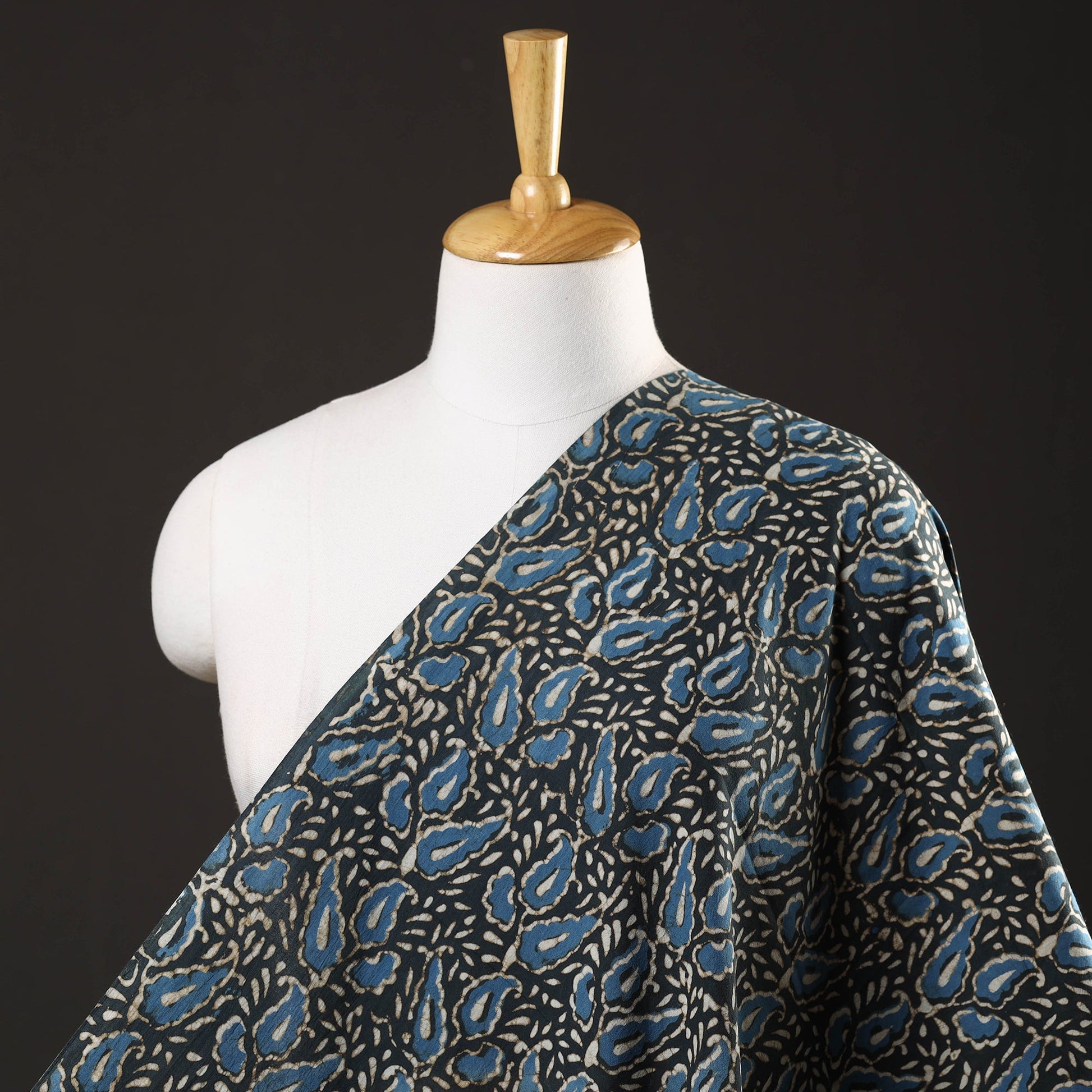 Black - Pipad Block Printed Cotton Fabric