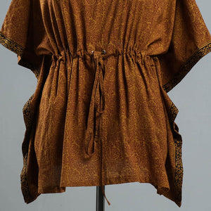 Brown - Bagh Block Printed Cotton Kaftan with Tie-Up Waist (Short)