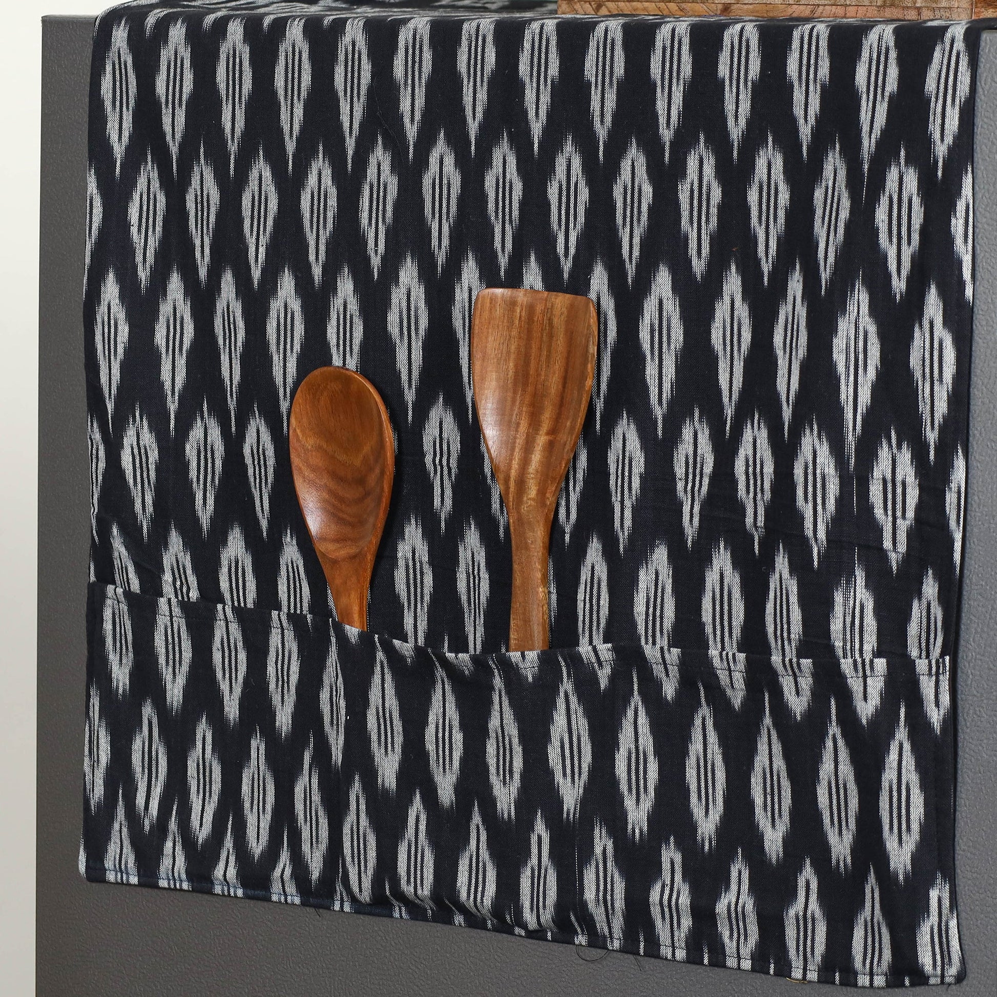 Black - Handmade Cotton Fridge Top Cover with Multiple Pockets 18