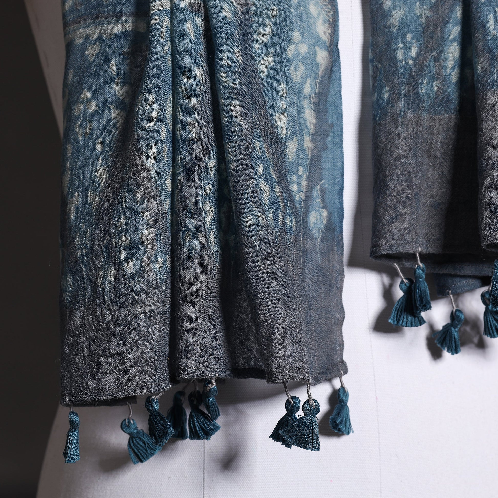 Blue - Ajrakh Hand Block Printed Pure Woolen Stole