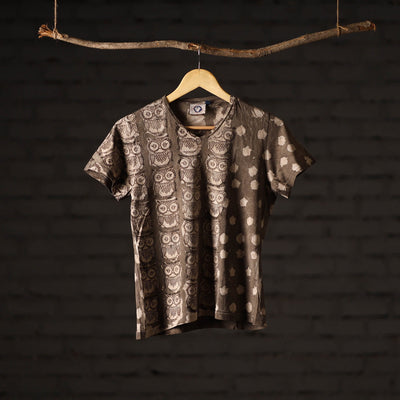 Bindaas Block Art Printed Cotton Women V Neck T-shirt 03