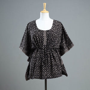 Black - Bagh Block Printed Cotton Kaftan with Tie-Up Waist (Short)