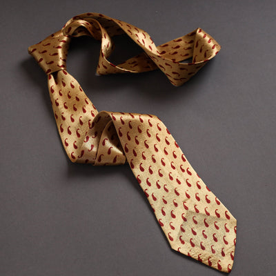 Block Printed Mashru Silk Handmade Necktie for Men