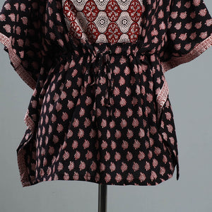 Black - Bagh Block Printed Cotton Kaftan with Tie-Up Waist (Short)